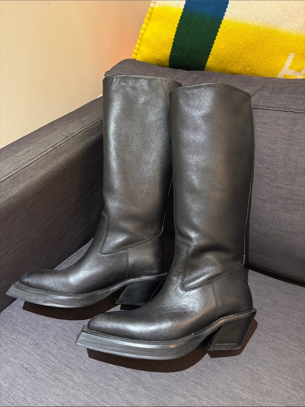 Alexander Wang Black Leather Sculpted-Heel Ankle Boots